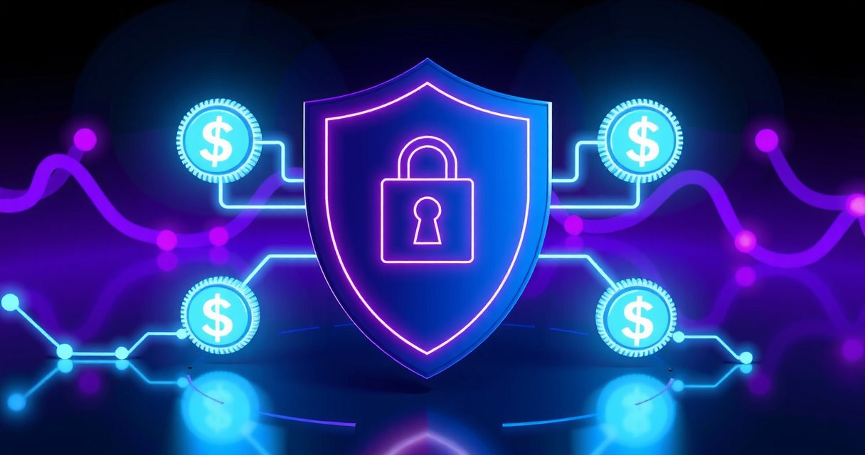 Futuristic digital shield protecting data streams, representing secure cookie usage at PlayMido