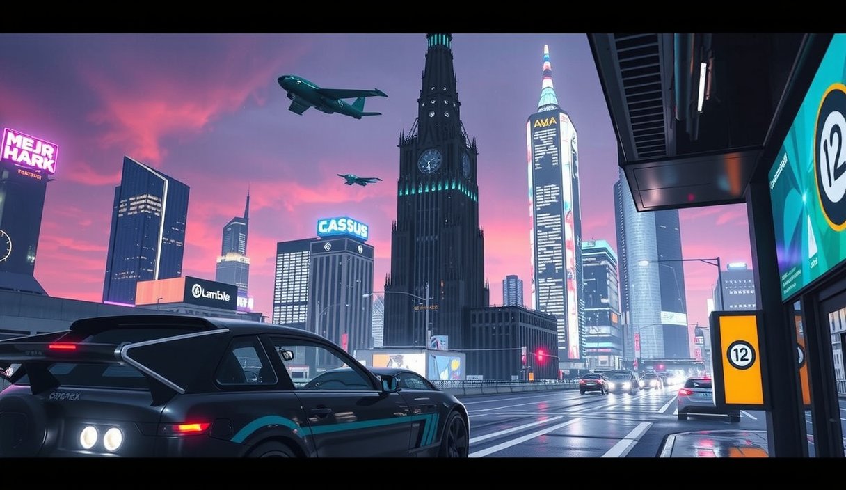 Key art for The Nexus game showing cyberpunk cityscape